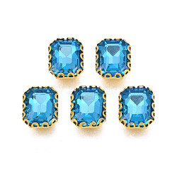 Sew on Rhinestone, Transparent Glass Rhinestones, with Iron Prong Settings, Faceted, Rectangle, Dodger Blue, 11x9x4.5mm, Hole: 0.9mm(RGLA-S030-20A-B07)