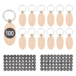 AHADERMAKER 20Pcs Oval Beech Wood Keychain, with Platinum Plated Iron Split Key Rings, 2 Sheets Polka Dot Paper Number Labels Stickers, Camel, 9x3.1cm(DIY-GA0004-78)