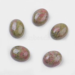 Natural Unakite Cabochons, Oval, Olive Drab, 10x8x4mm(X-G-10x8x4)