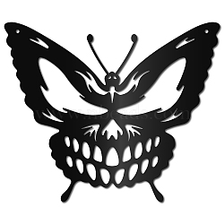 Iron Wall Hanging Decoration, with Screws, Metal Wall Art Ornament for Home, Butterfly with Skull Pattern, Electrophoresis Black, 250x300x1mm(HJEW-WH0013-081)