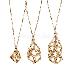 Ion Plating(IP) 304 Stainless Steel Macrame Pouch Empty Stone Holder for Pendant Necklaces Making, with Cable Chains & Lobster Claw Clasp, Golden, 17-3/8~23-5/8 inch(44~74cm), 3pcs/set(NJEW-JN04441-01)