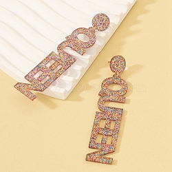 Word Queen Acrylic Dangle Stud Earrings with Alloy Pins, Colorful, 93x19mm(PW-WG42794-01)