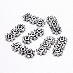 Tibetan Style Alloy Spacer Bars, Lead Free & Nickel Free & Cadmium Free, Flower, Antique Silver, about 15mm long, 6mm wide, 1.5mm thick, hole: 1mm(X-LF0072Y-NF)