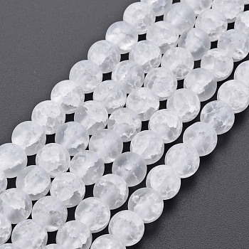 Crackle Glass Beads Strands, Frosted, Round, Clear, 8mm, Hole: 1.2mm, about 50~51pcs/strand, 15.35 inch(39cm)