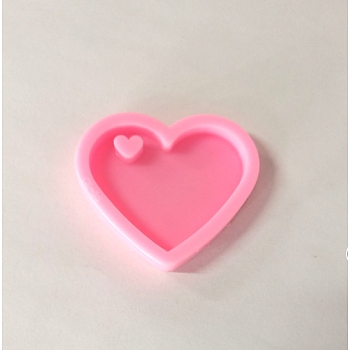 Heart DIY Pendant Silicone Molds, for Keychain Making, Resin Casting Molds, For UV Resin, Epoxy Resin Jewelry Making, Hot Pink, 44x52x9mm, Inner Diameter: 43x30mm