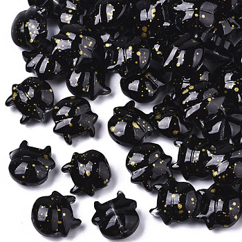 Transparent Spray Painted Glass Beads, with Gold Foil, Cow, Black, 11.5x12x6mm, Hole: 1mm