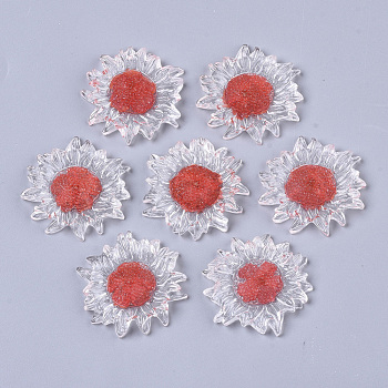Transparent Clear Epoxy Resin Cabochons, with Dried Flower Inside, Flower, Orange Red, 32~35x6mm