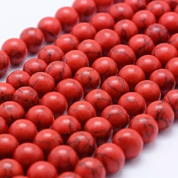 Synthetic Turquoise Beads Strands, Round, Red, 12mm, Hole: 1mm, about 30~34pcs/strand, 15.5 inch(39.5cm)