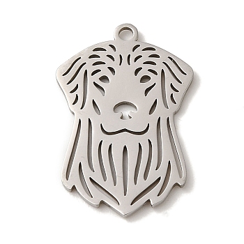 Non-Tarnish 201 Stainless Steel Pendants, Laser Cut, Dog Charm, Stainless Steel Color, 25x16x1mm, Hole: 1.6mm