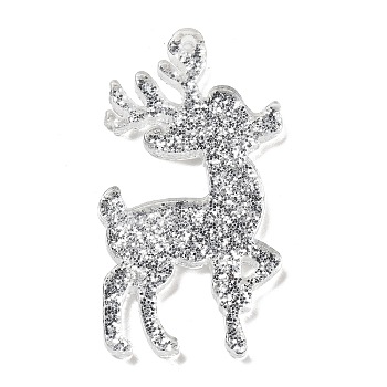 Christmas Theme Acylic Pendants, Deer, Gray, 49.5x27x2.5mm, Hole: 1.8mm