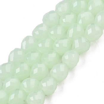 Imitation Jade Glass Beads Strands, Faceted, Teardrop, Pale Green, 4.5~5x4x4mm, Hole: 1mm, about 97~101pcs/strand, 16.54~18.5 inch(42~47cm)