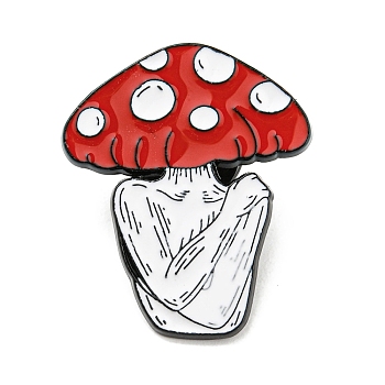 Mushroom Elf Enamel Pins, Black Alloy Brooches for Backpack Clothes, Red, 29.5x25x1.5mm