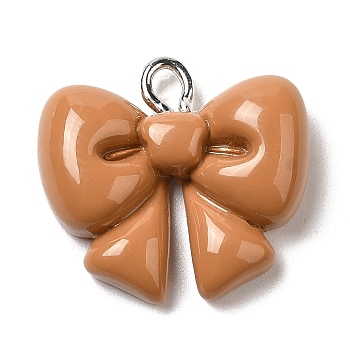 Opaque Resin Pendants, with Platinum Plated Iron Loops, Bowknot, 19.5x20.5x6.5mm, Hole: 2.5mm
