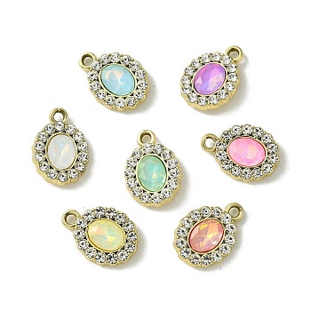 UV Plating Alloy with Mixed Color Glass Rhinestone Pendants, Oval, Golden, 17.5x12x3.5mm, Hole: 2mm
