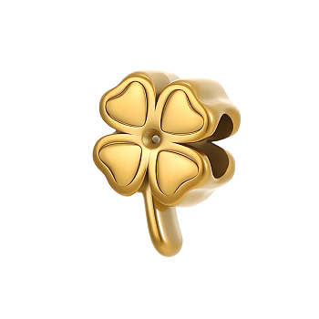 304 Stainless Steel Beads, Clover, Ion Plating(IP), Real 18K Gold Plated, 13x8.6mm, Hole: 3mm