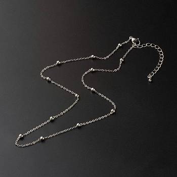 Brass Satellite Chain Necklaces, with 304 Stainless Steel Lobster Claw Clasps and Chain Extender, Stainless Steel Color, 45.3x0.15cm