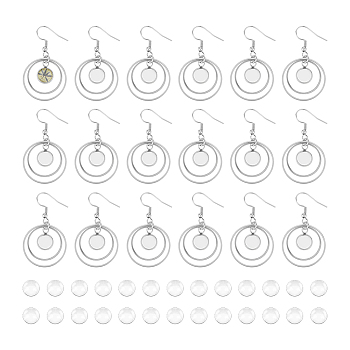 DIY Blank Dome Dangle 304 Stainless Steel Dangle Earring Making Kits, Stainless Steel Color, 46x10mm