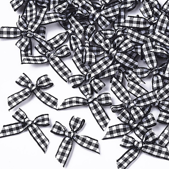 Handmade Woven Costume Accessories, Tartan Pattern Ribbon Bowknot, Black, 22~26x25~35x2~5mm