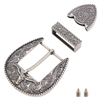 WADORN Belt Zinc Alloy Buckle Sets, include Roller Buckle, Rectangle Silder Charm, Triangle Zipper Stopper and Screw, Antique Silver, 75.5x75x12.5mm, 1 set/box