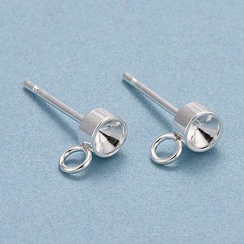 304 Stainless Steel Stud Earring Findings, with Loop, For Pointed Back Rivoli Rhinestone
, Stainless Steel Color, Tray: 3.5mm, 7x4x2mm, Hole: 2mm, Pin: 0.8mm