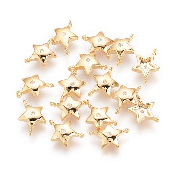 Brass Links connectors, Nickel Free, Real 18K Gold Plated, Star, 8x12x3mm, Hole: 1mm