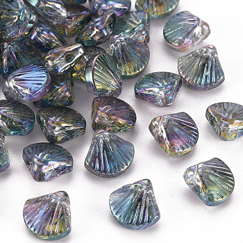 Electroplate Transparent Glass Pendants, Shell Shape, Slate Gray, 10x10.5x5.5mm, Hole: 1mm