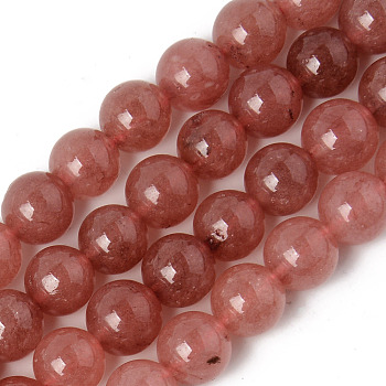Natural Quartz Beads Strands, Dyed & Heated, Imitation Strawberry Quartz Color, Round, FireBrick, 10~10.5mm, Hole: 1.2mm, about 38pcs/Strand, 14.57 inch(37cm)
