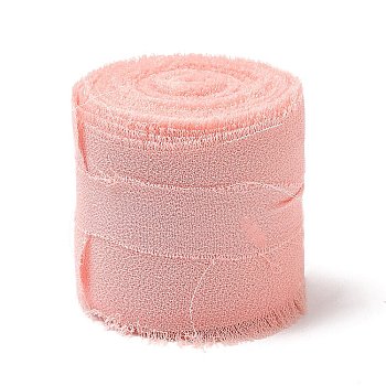 Polyester Chiffon Ribbon, Raw Edge Ribbon for DIY Jewelry Making, Gift Packaging, Pink, 1-1/2 inch(38mm), about 7.11 Yards(6.5m)/Roll