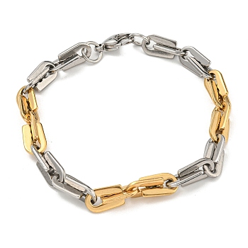 Two Tone 304 Stainless Steel Arch Link Chain Bracelet, Golden & Stainless Steel Color, 8-3/4 inch(22.1cm), Wide: 7.5mm