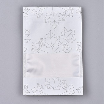 Plastic Zip Lock Bags, Resealable Aluminum Foil Pouch, Food Storage Bags, Rectangle, Maple Leave Pattern, White, 15.1x10.1cm, Unilateral Thickness: 3.9 Mil(0.1mm)