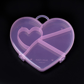Plastic Bead Storage Containers, 5 Compartments, Heart, Pink, 15.2x16x1.9cm, Hole: 2.7x2.3cm