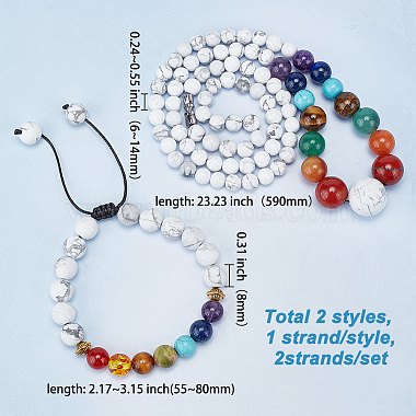 Natural & Synthetic Mixed Gemstone Round Beaded Necklace & Braided Bead Bracelet(SJEW-AR0001-01)-2