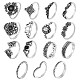 15Pcs 15 Style Crystal Rhinestone Rhombus & Lotus & Crown Finger Rings Set(JR940A)-1