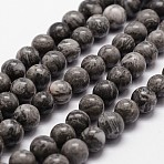 Natural Map Stone/Picasso Stone/Picasso Jasper Beads Strands, Round, 10~11mm, Hole: 1mm, about 37pcs/strand, 14.9 inch~15.1 inch(G-G735-27-10mm)