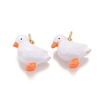 Rack Plating Brass Enamel Charms, with Jump Rings, Cadmium Free & Lead Free & Nickle Free, Real 18K Gold Plated, Duck, White, 11x13x7mm, Hole: 2.4mm(X-KK-I689-22G)