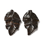 Natural Bronzite Pendants, Leaf Charms, 41.5x25~26x5mm, Hole: 0.8mm(G-I336-01-38)