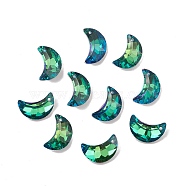 Electroplate Transparent Glass Pendants, Back Plated, Faceted, Crescent Moon Charms, Green, 20x13x6mm, Hole: 1.2mm(GLAA-A008-10B)