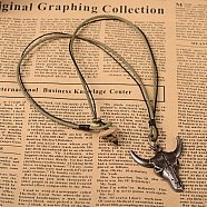 Vintage Leather Cord Pendant Necklaces, with Waxed Cord and Alloy Cow Head Pendants, Antique Silver, 20 inch, 3mm(NJEW-M175-23)