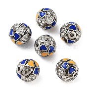 Platinum Plated Alloy Rhinestone Beads, with Enamel, Round with Heart, Gold, 12x11.5mm, Hole: 1.8mm(FIND-E046-07P)