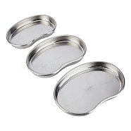 BENECREAT 3Pcs 3 Styles 304 Stainless Steel Surgical Tray, Medical Dental Disinfection Tool Tray, Curved Oval/Kidney Shape, Stainless Steel Color, 183~215x120~150x23~24mm, Inner Diameter: 170~203x100~133x21~23mm, 1pc/style(AJEW-BC0004-15)