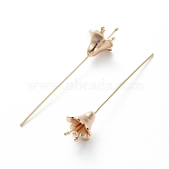 Brass Flower Shape Head Pins, Real 18K Gold Plated, 56.2x11.5mm, Pin: 0.8mm(KK-E783-10G)
