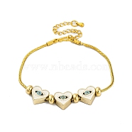 Brass European Bracelets, with Enamel Beads, Real 18K Gold Plated, Heart, White, 7-1/4 inch(18.4cm)(BJEW-C080-04G-07)