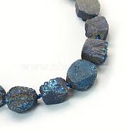 Electroplate Natural & Dyed Druzy Quartz Crystal Bead Strands, Nuggets, Blue Plated, 13~29x10~23x10~20mm, Hole: 2mm, about 15~27pcs/strand, 15.7 inch(G-L456-40B)