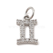 Brass Micro Pave Cubic Zirconia Charms, Constellation Charm, with Jump Ring, Gemini, 11.5x8x1.5mm, Hole: 3.5mm(KK-E077-02P-11)