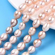 Natural Cultured Freshwater Pearl Beads Strands, Rice, Wheat, 9~10.2x7.5~8.3mm, Hole: 0.7~0.8mm, about 38pcs/strand, 14.37 inch(36.5cm)(PEAR-N012-07O)