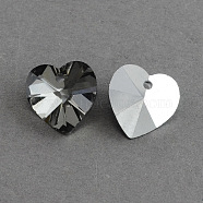 Heart Electroplated Glass Pendants, Silver Plated Bottom, Faceted, Gray, 14x14x8mm, Hole: 1.5mm(EGLA-R082-02)