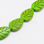 Synthetic Turquoise Beads Strands, Dyed, Leaf, Lime Green, 22x15x4.5mm, Hole: 1mm, about 19pcs/strand, 15.35 inch(X-TURQ-G116-19x22mm-12)