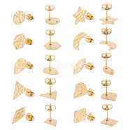 20Pcs 10 Style 304 Stainless Steel Stud Earring Findings, with Hole and Ear Nuts, Rhombus & Hexagon & Star & Triangle & Teardrop & Moon Shape, Golden, 10~12x6~12mm, Hole: 0.9~1.2mm, Pin: 0.6mm, 2Pcs/style(STAS-UN0040-40)