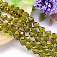 Faceted Teardrop Imitation Austrian Crystal Bead Strands, Grade AAA, Olive, 10x8mm, Hole: 0.9~1mm, about 40pcs/strand, 15.7 inch(G-M185-10x8mm-19A)