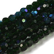 Electroplate Transparent Glass Beads Strands, Faceted, Round, Rainbow Plated, Dark Green, 6mm, Hole: 1mm, about 98~100pcs/strand, 20.39~20.59 inch(51.8~52.3cm)(EGLA-A035-T6mm-L10)